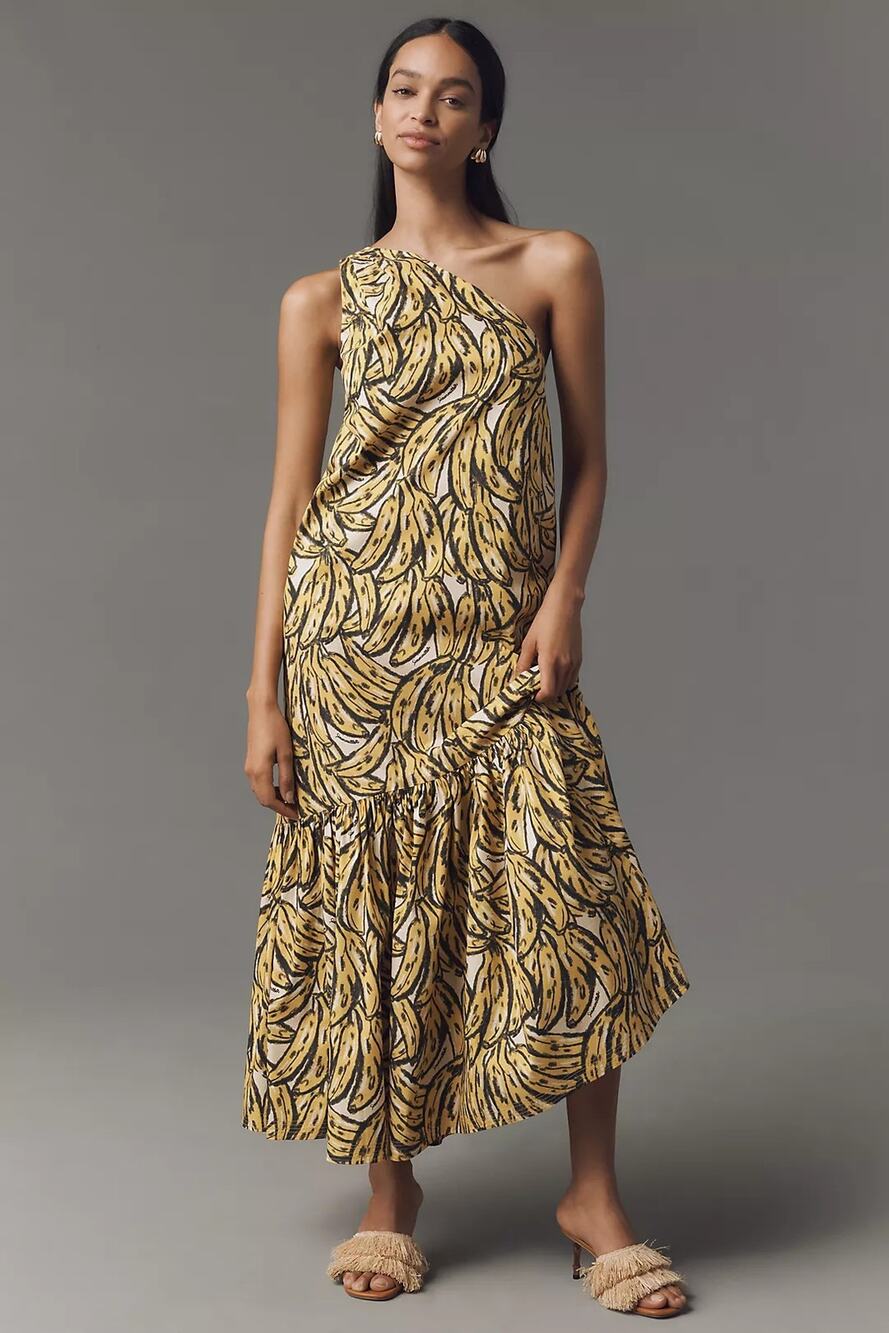 New Anthropologie SIMONMILLER Rea One-Shoulder Poplin Maxi Dress $395 LARGE